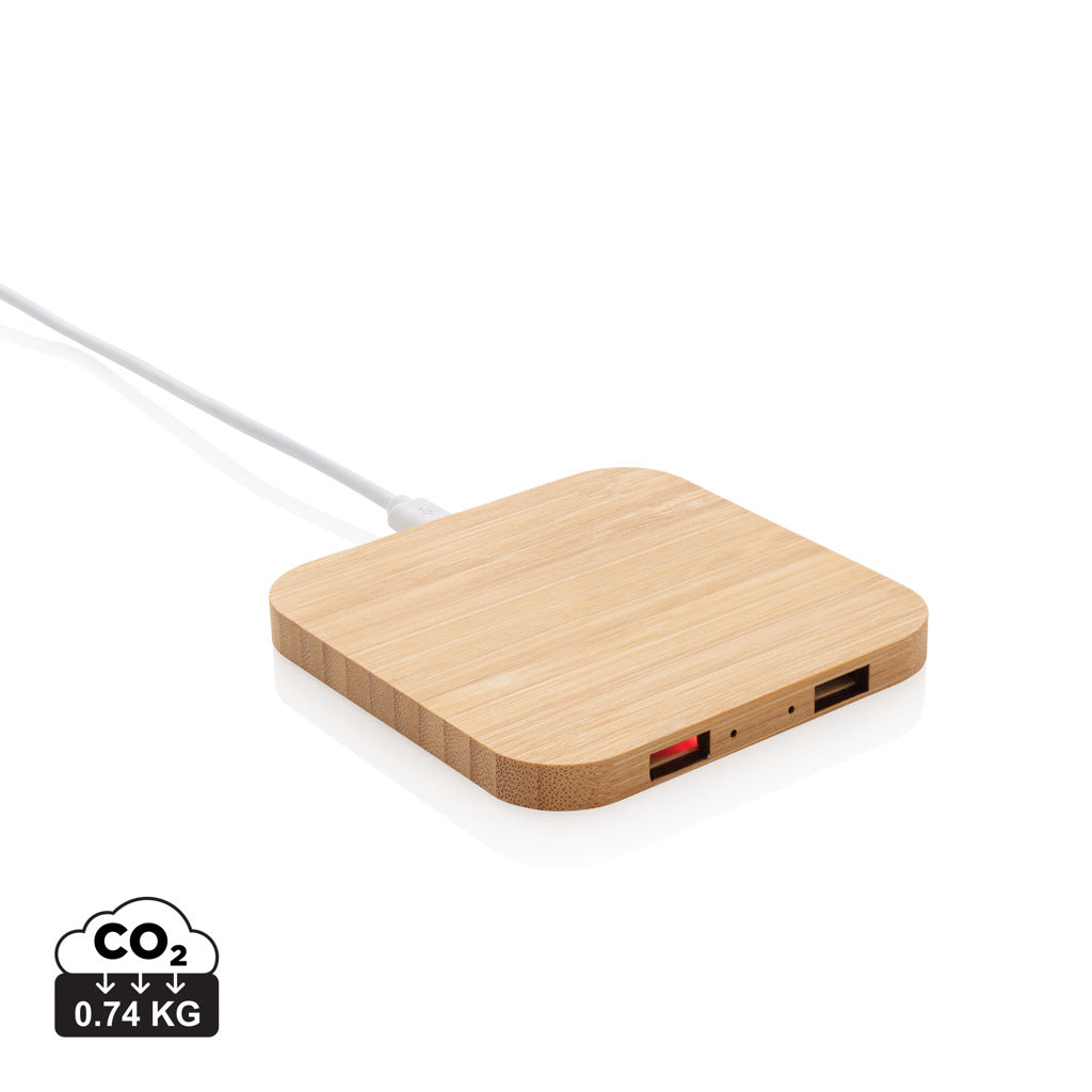 Bamboo 5W wireless charger with USB - Brown