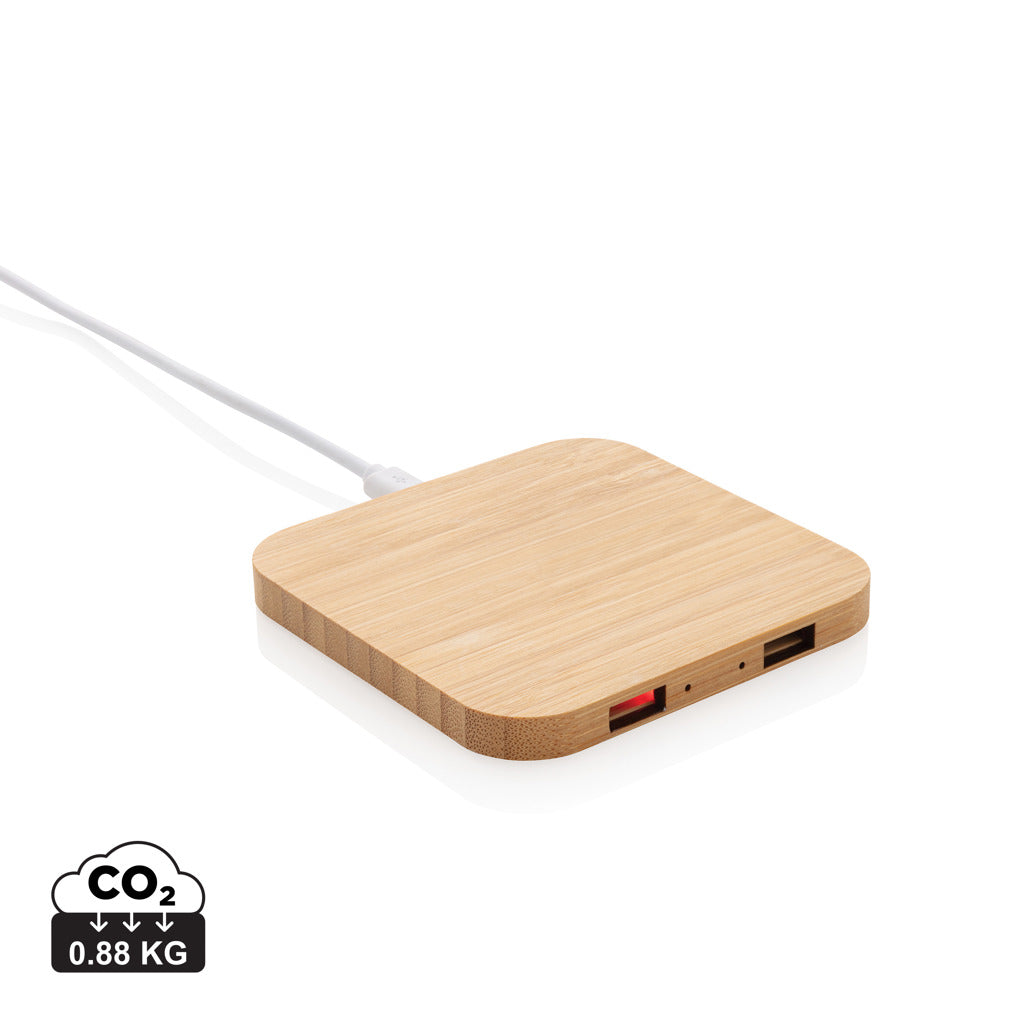 Bamboo 5W wireless charger with USB - Brown