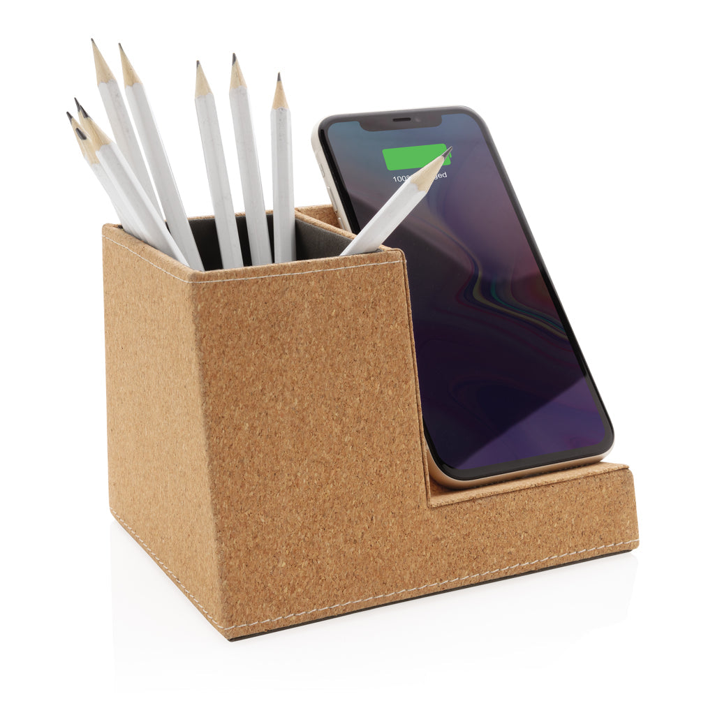 Cork pen holder and 5W wireless charger - Khaki