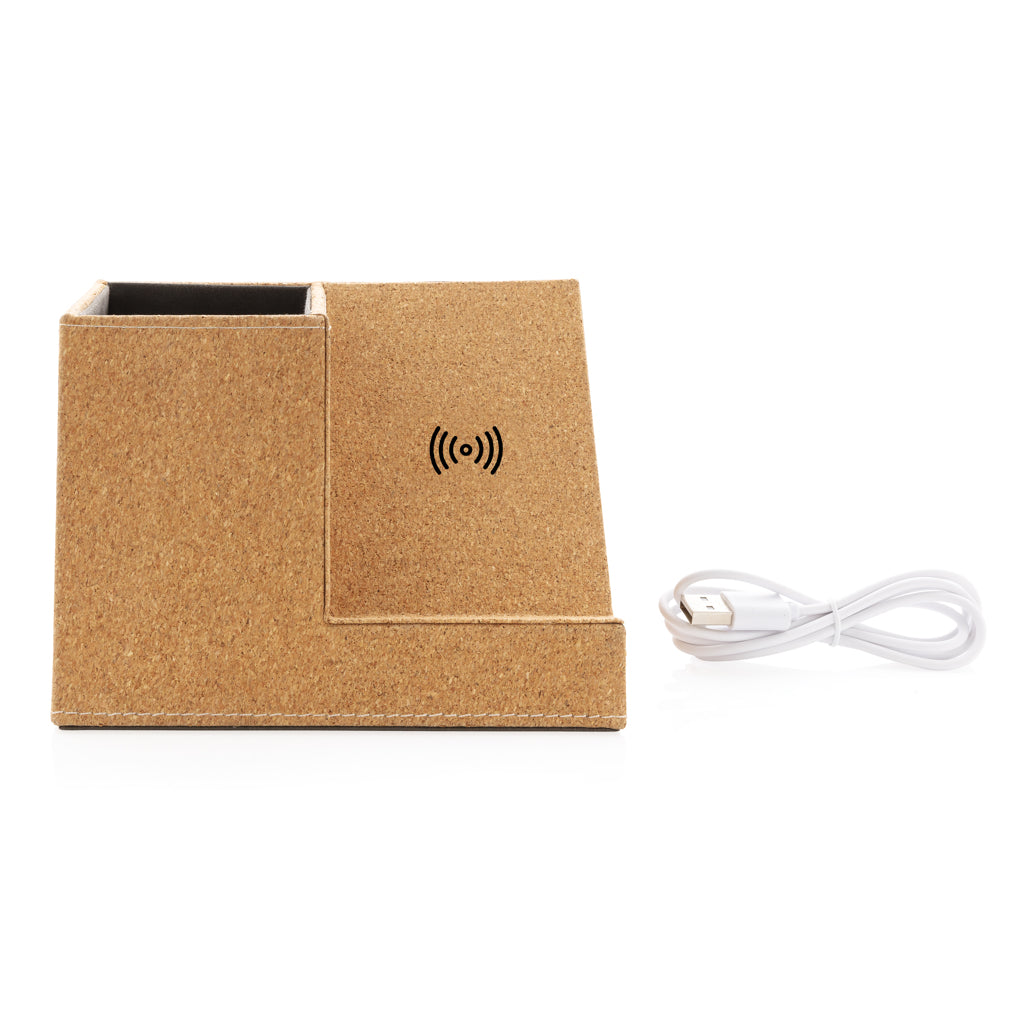 Cork pen holder and 5W wireless charger - Khaki