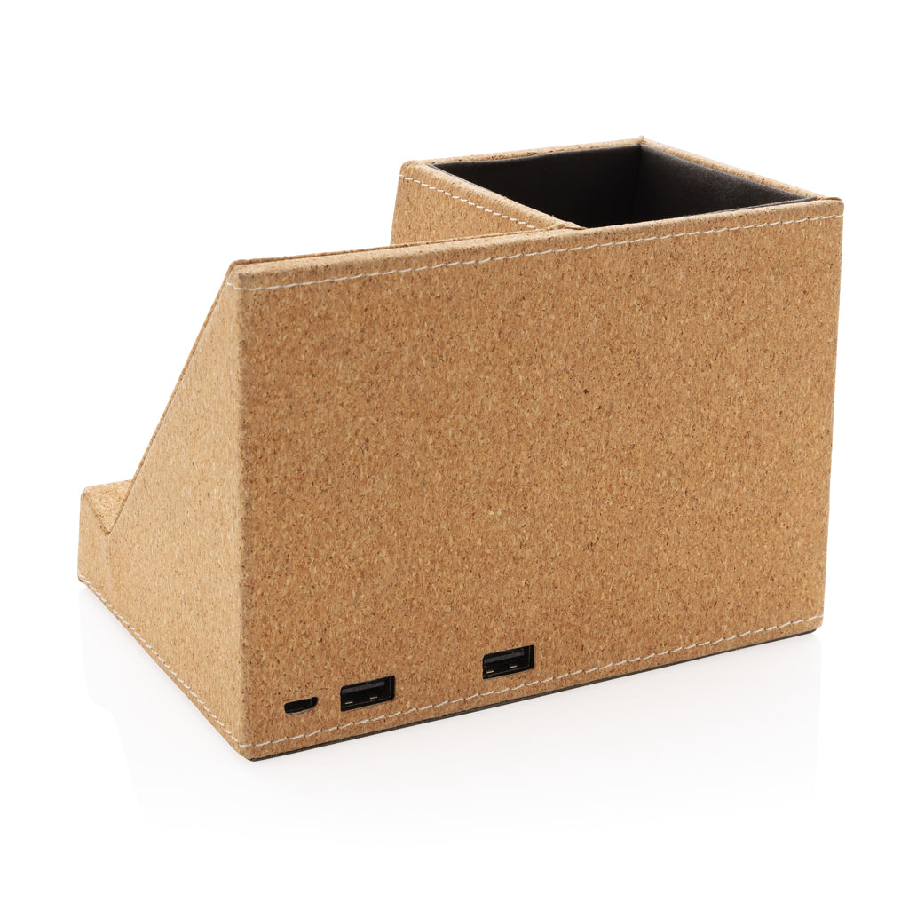 Cork pen holder and 5W wireless charger - Khaki