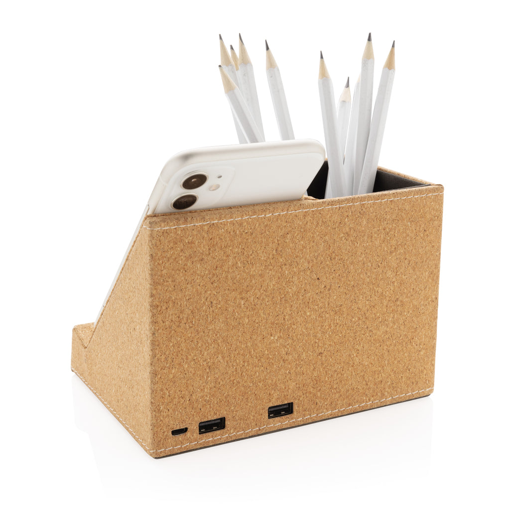 Cork pen holder and 5W wireless charger - Khaki