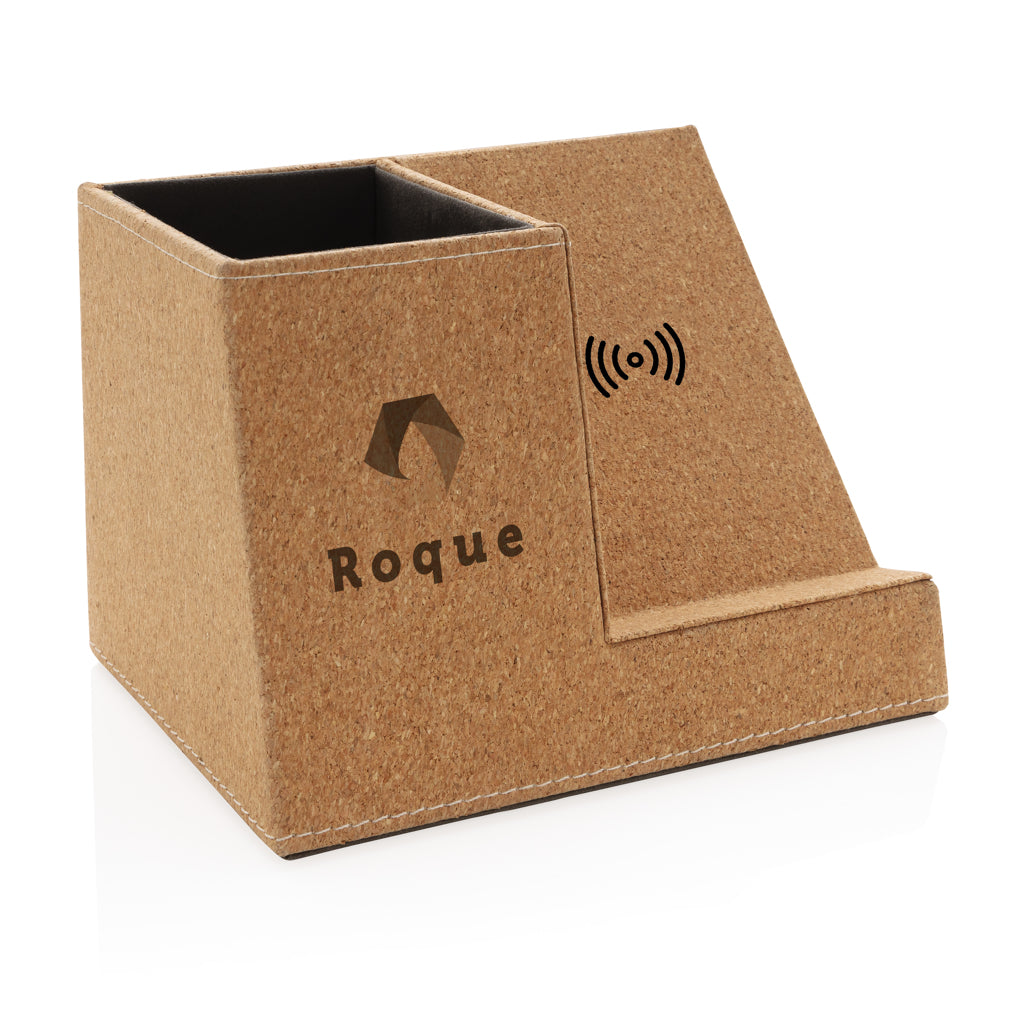 Cork pen holder and 5W wireless charger - Khaki
