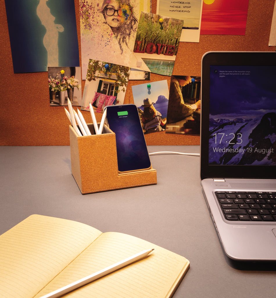 Cork pen holder and 5W wireless charger - Khaki