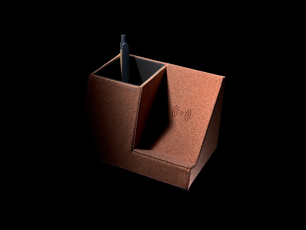 Cork pen holder and 5W wireless charger - Khaki