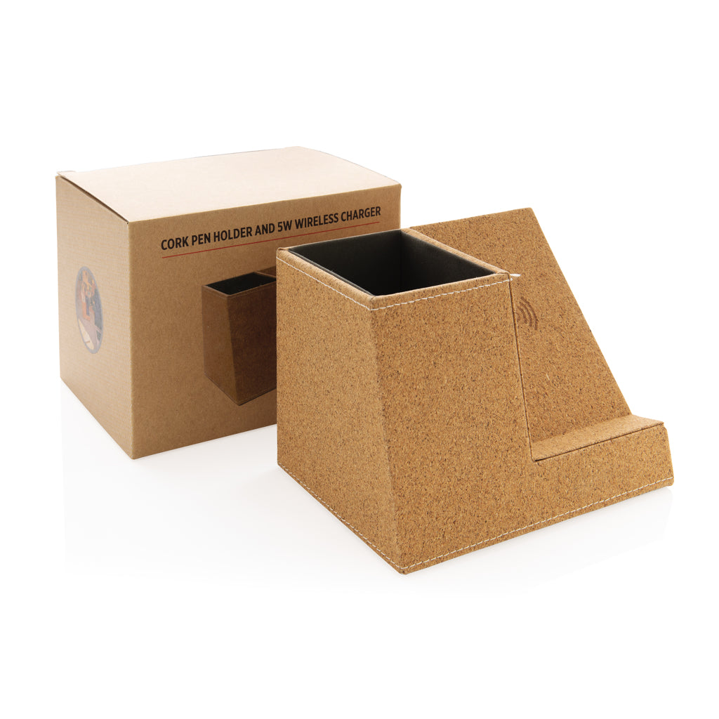 Cork pen holder and 5W wireless charger - Khaki