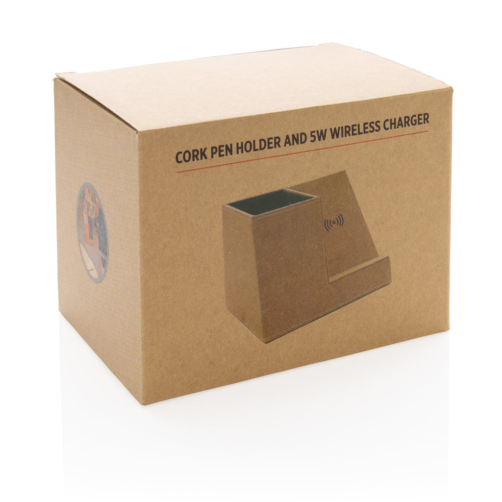 Cork pen holder and 5W wireless charger - Khaki