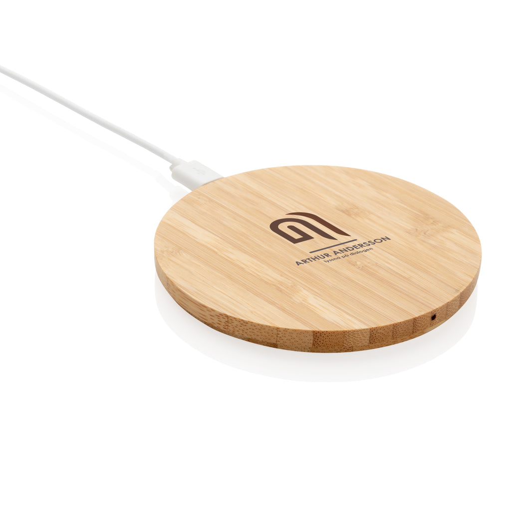 Bamboo 5W round wireless charger - Brown