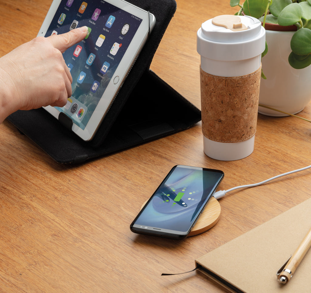 Bamboo 5W round wireless charger - Brown
