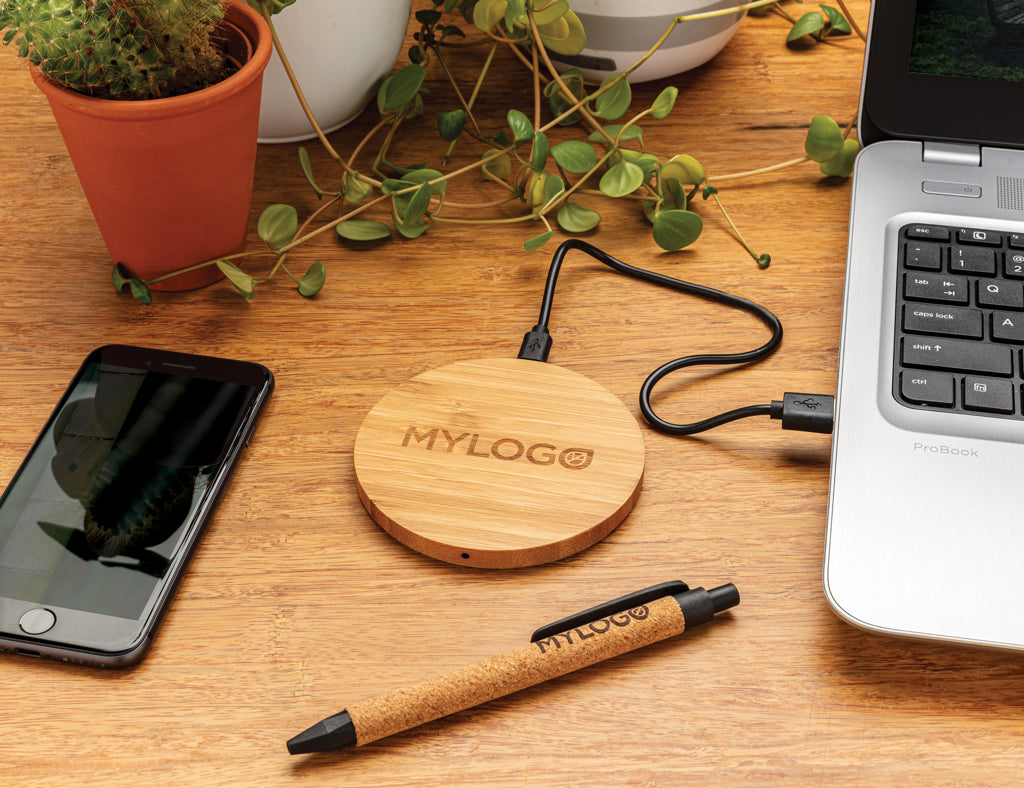 Bamboo 5W round wireless charger - Brown