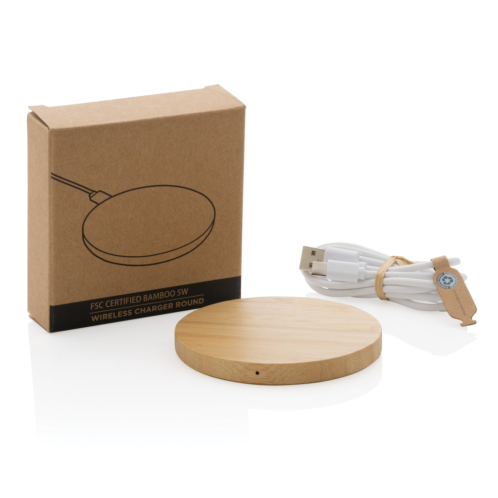 Bamboo 5W round wireless charger - Brown