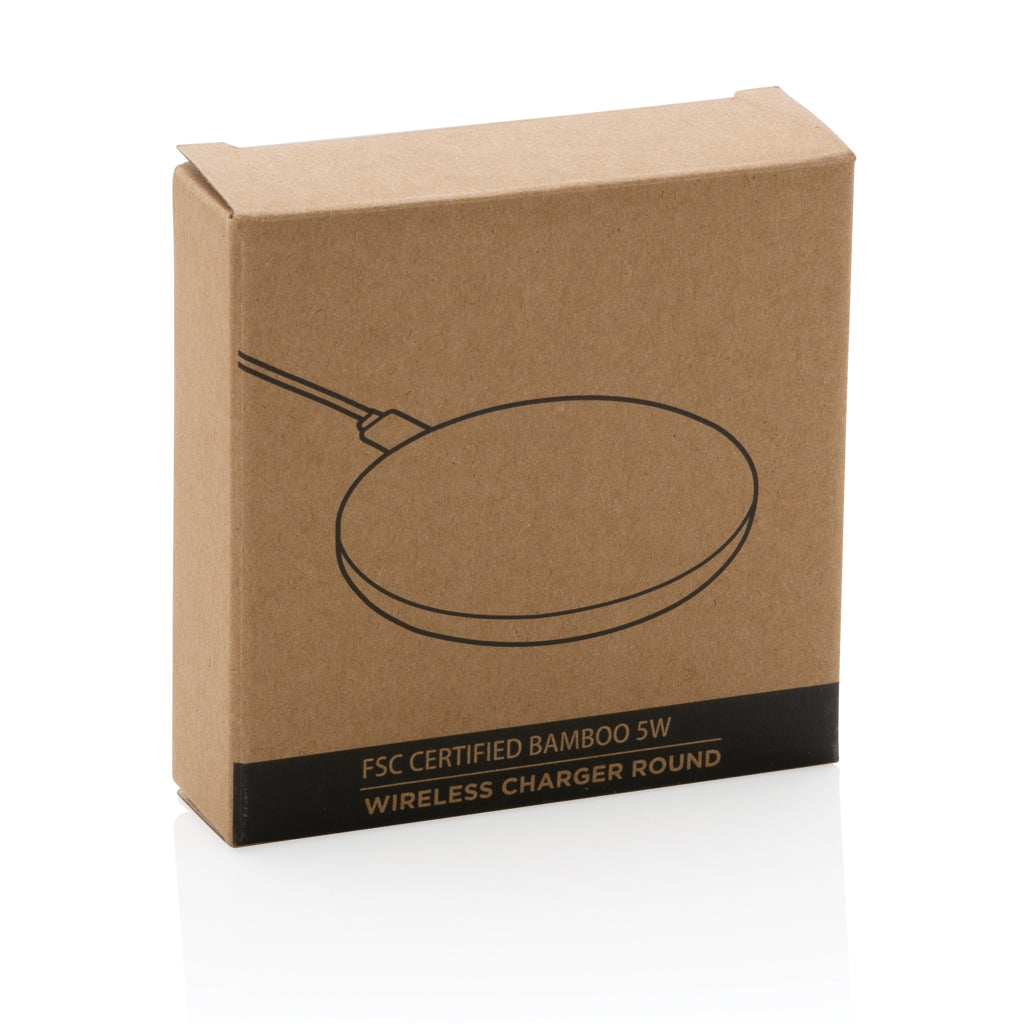 Bamboo 5W round wireless charger - Brown