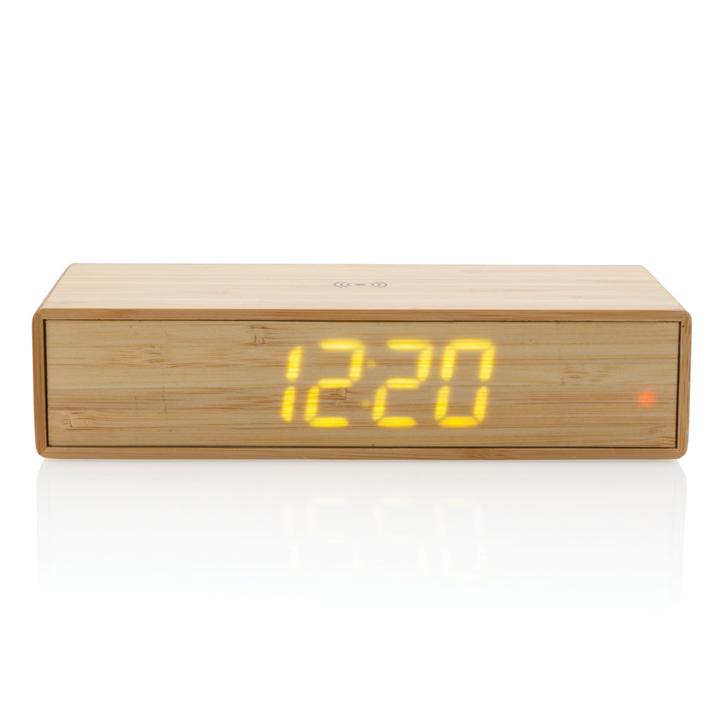 Bamboo alarm clock with 5W wireless charger - Brown