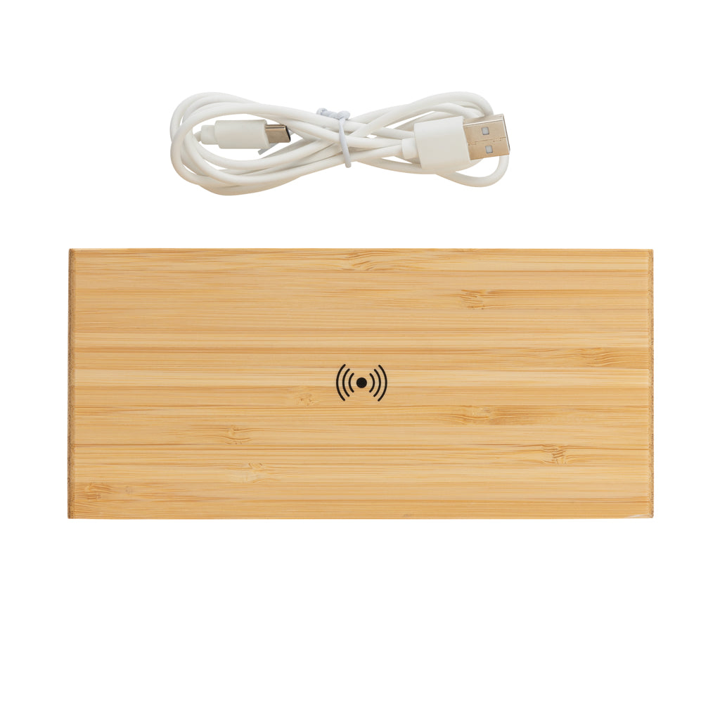 Bamboo alarm clock with 5W wireless charger - Brown