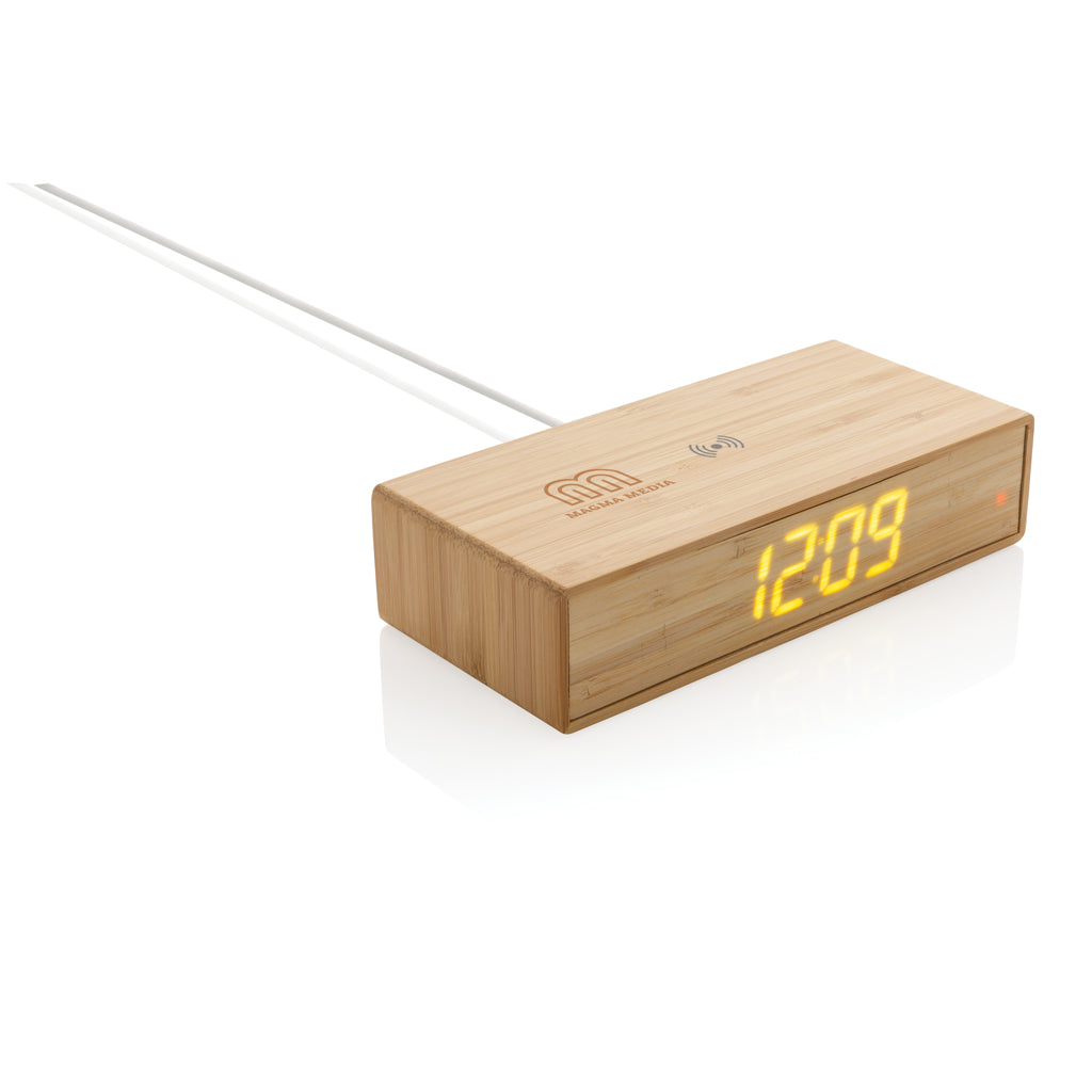 Bamboo alarm clock with 5W wireless charger - Brown