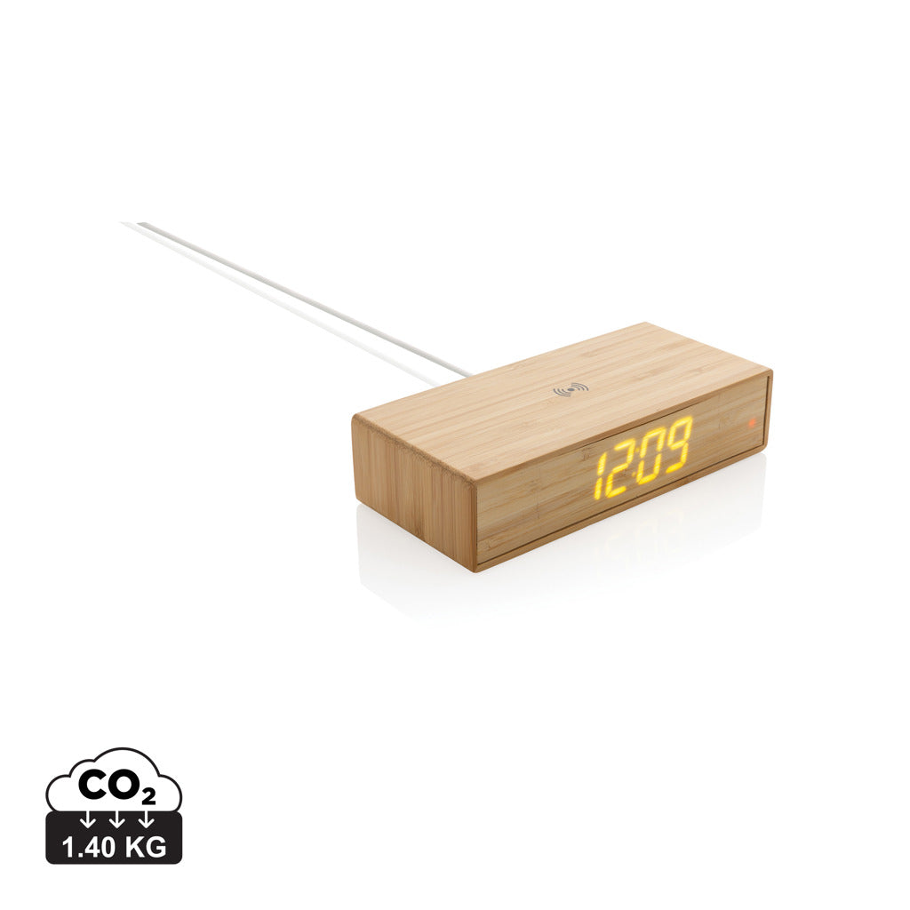 Bamboo alarm clock with 5W wireless charger - Brown
