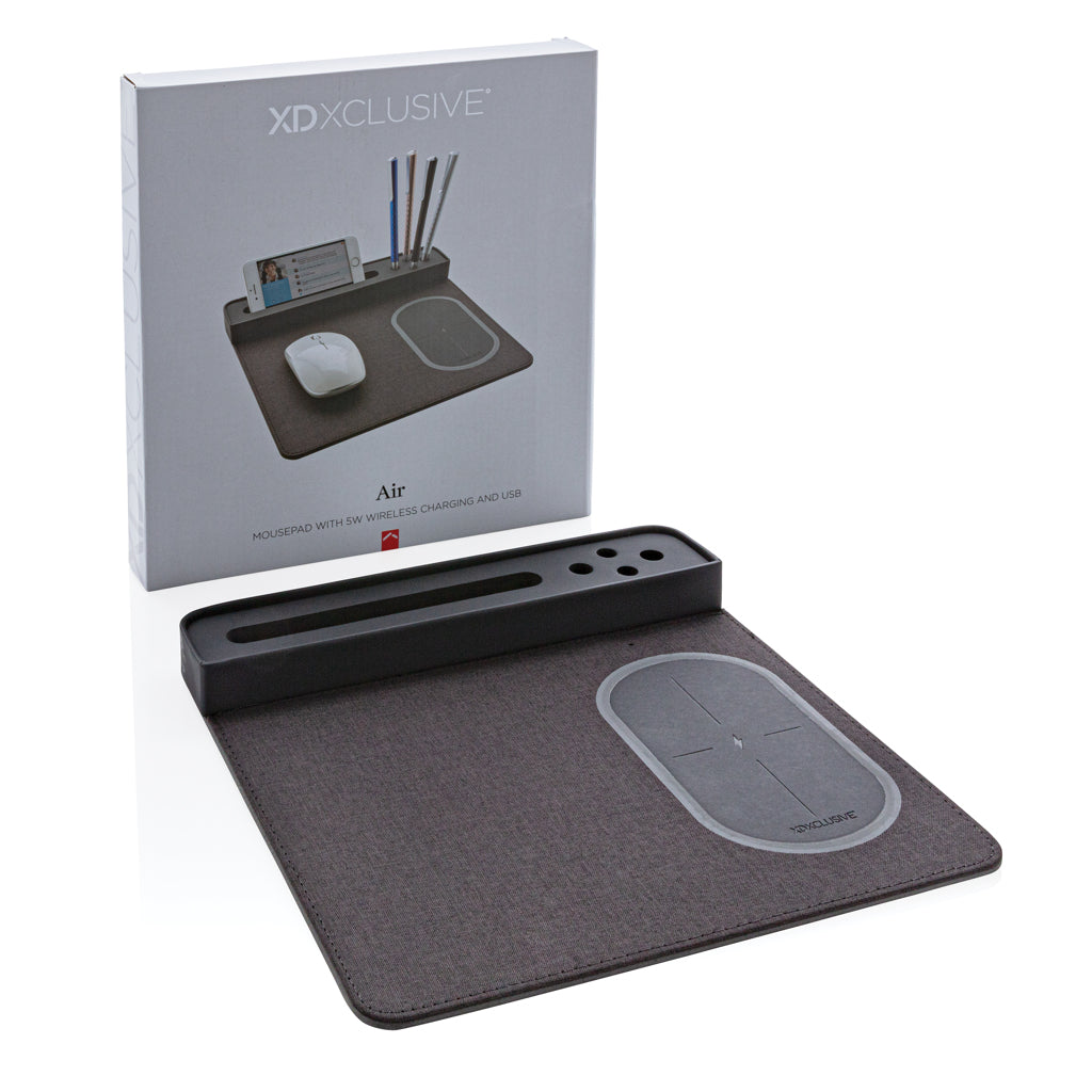 Air mousepad with 5W wireless charging and USB - Black