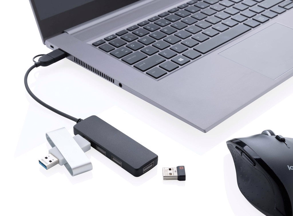 RCS recycled plastic USB hub with dual input - Black