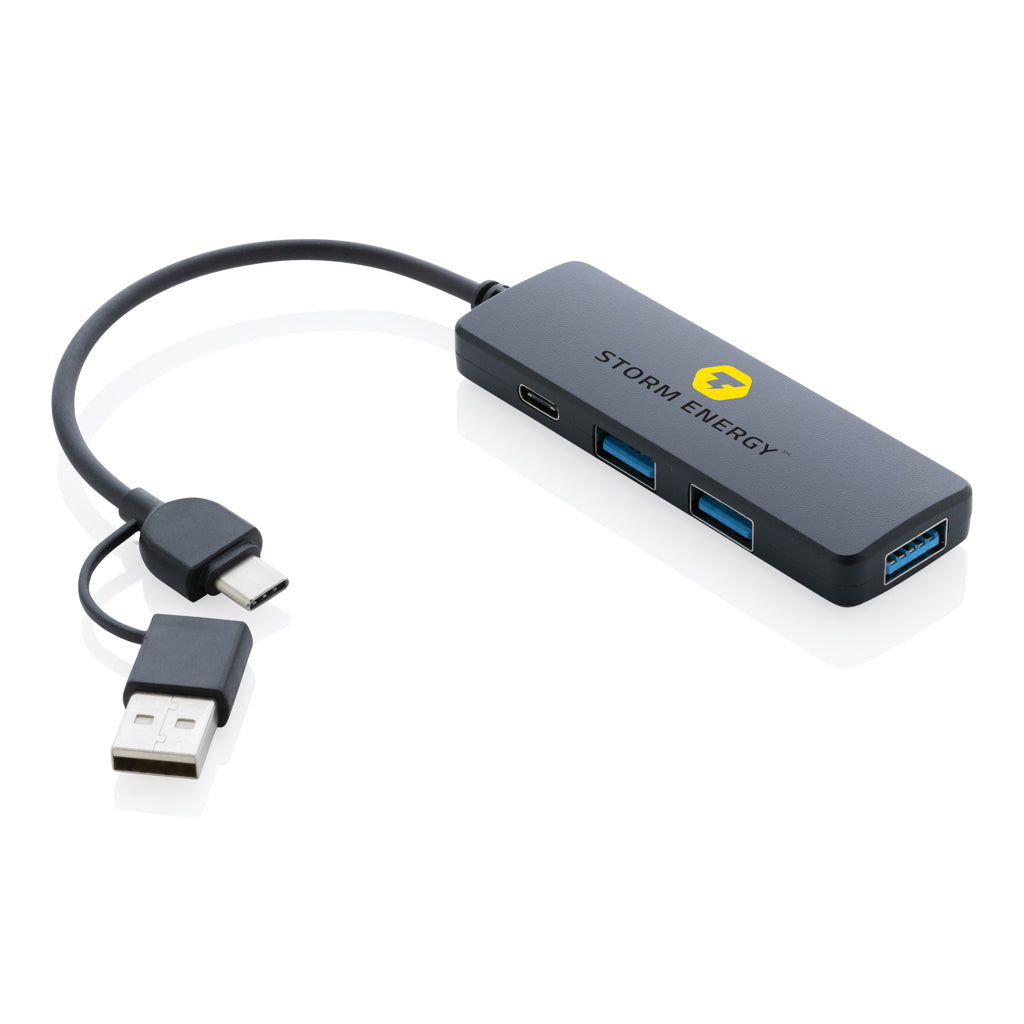 RCS recycled plastic USB hub with dual input - Black