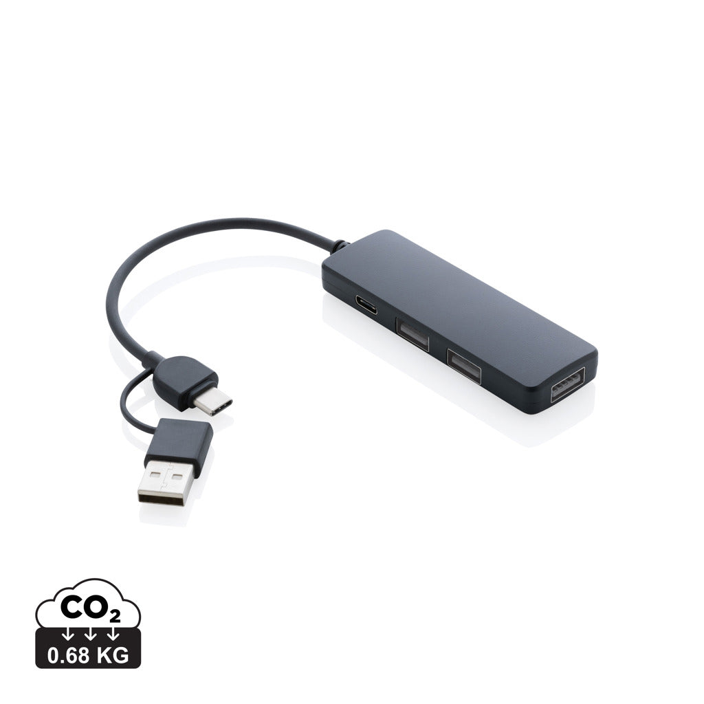 RCS recycled plastic USB hub with dual input - Black