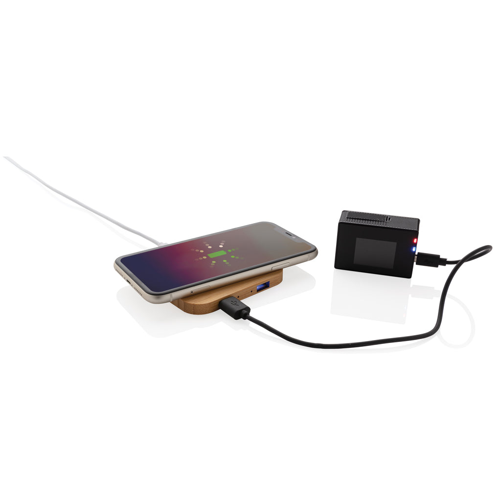 Bamboo 10W wireless charger with USB - Brown