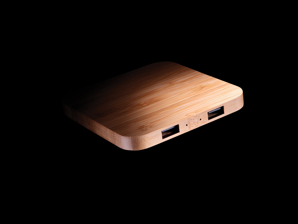 Bamboo 10W wireless charger with USB - Brown