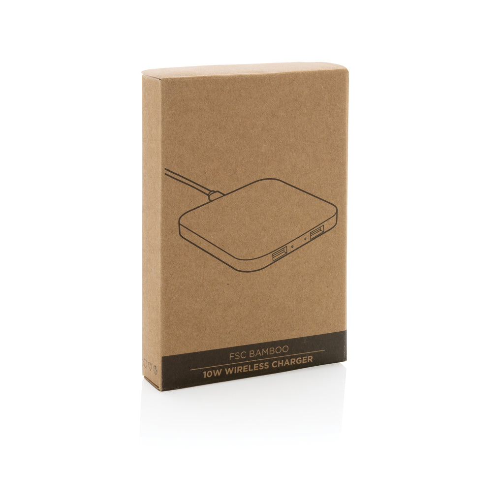 Bamboo 10W wireless charger with USB - Brown
