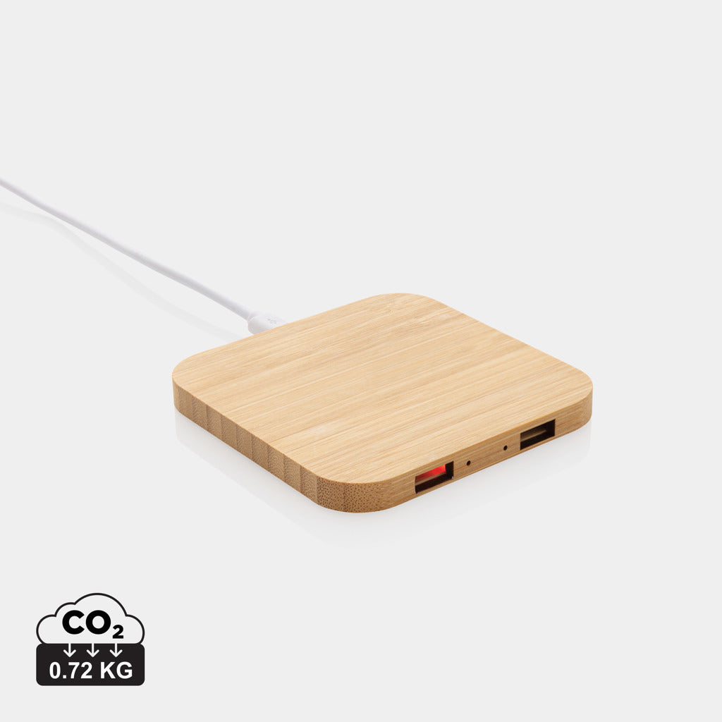 Bamboo 10W wireless charger with USB - Brown