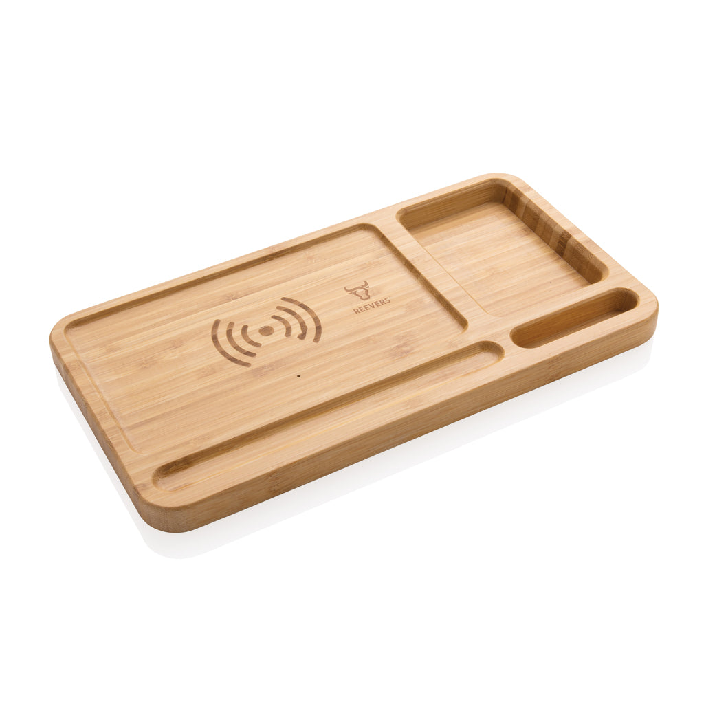 Bamboo desk organiser 10W wireless charger - Brown