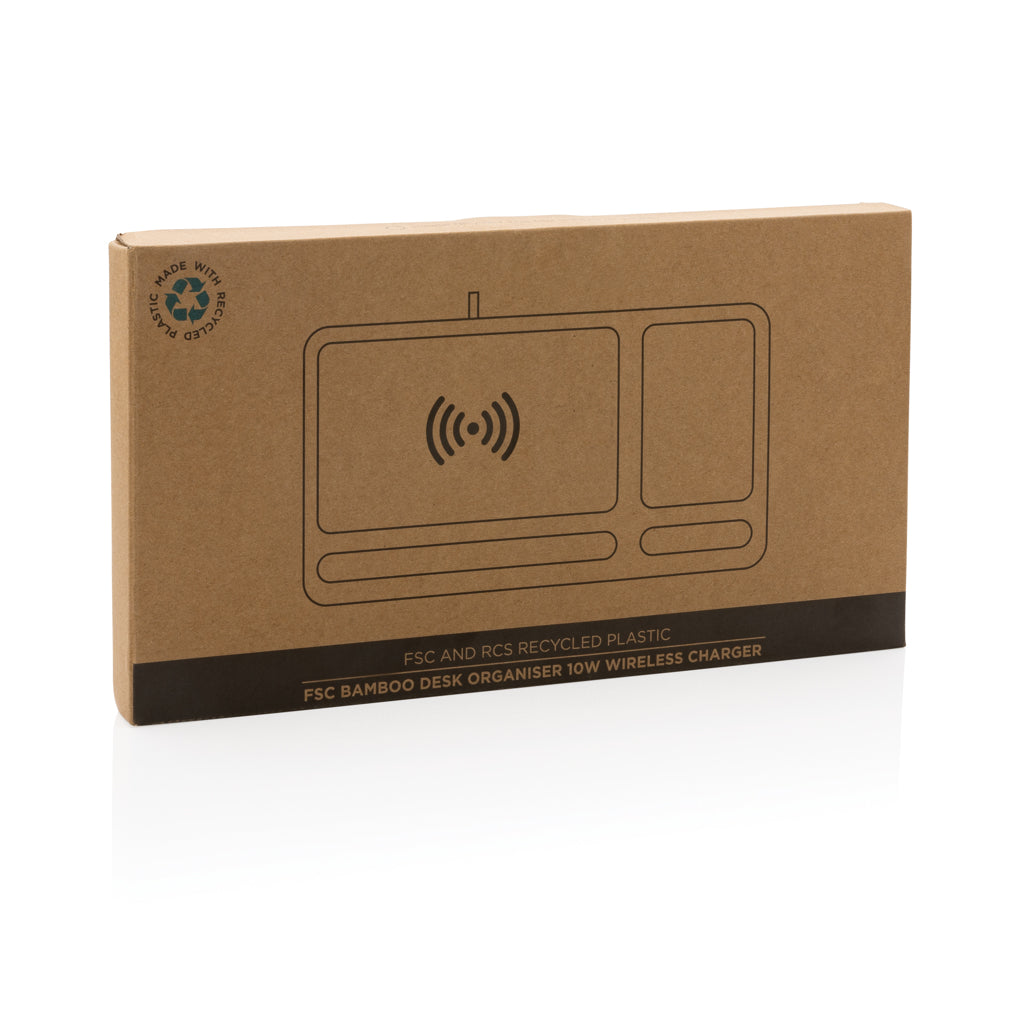 Bamboo desk organiser 10W wireless charger - Brown