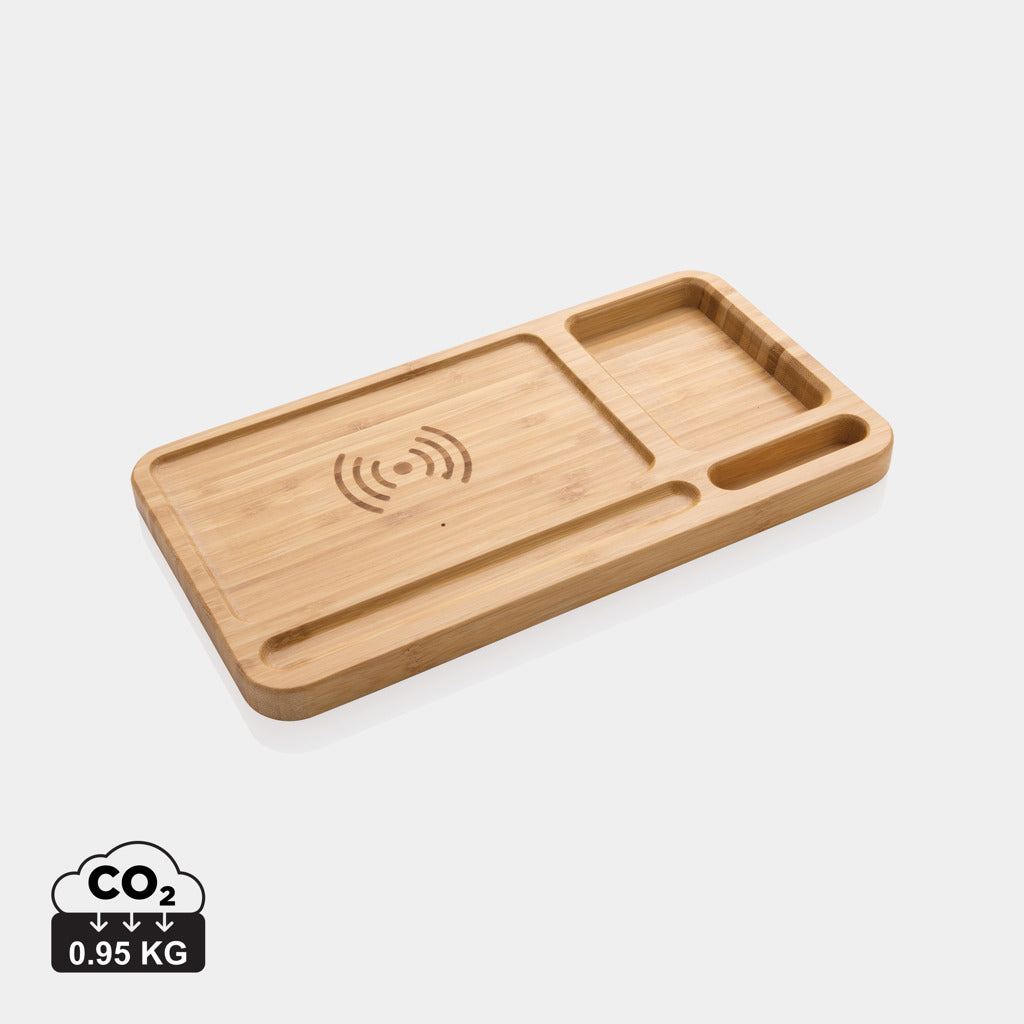 Bamboo desk organiser 10W wireless charger - Brown