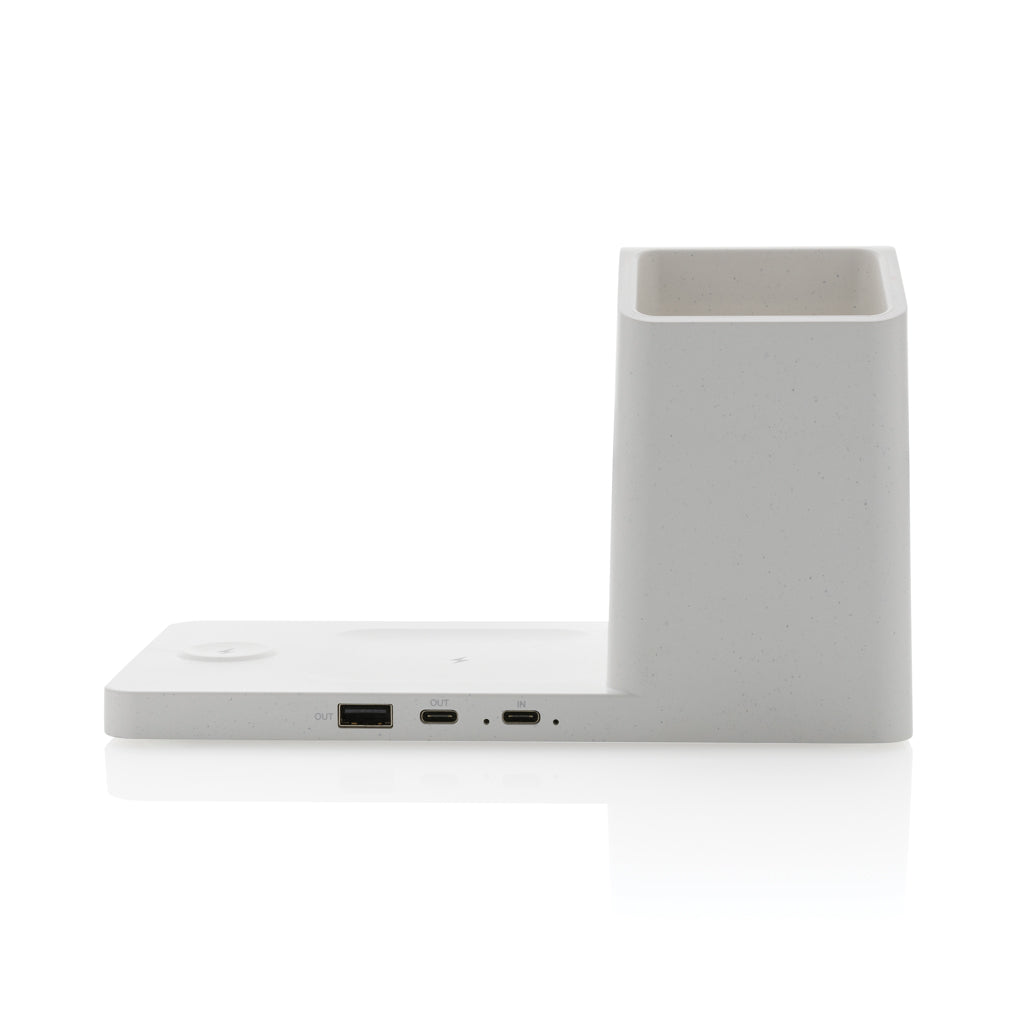 Ontario recycled plastic & bamboo 3-in-1 wireless charger - White