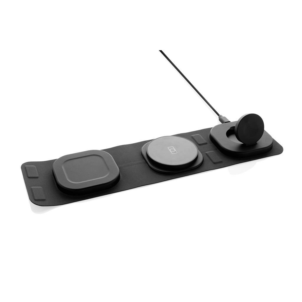 Swiss Peak RCS rplastic 3-in-1 wireless 15W travel charger - Grey