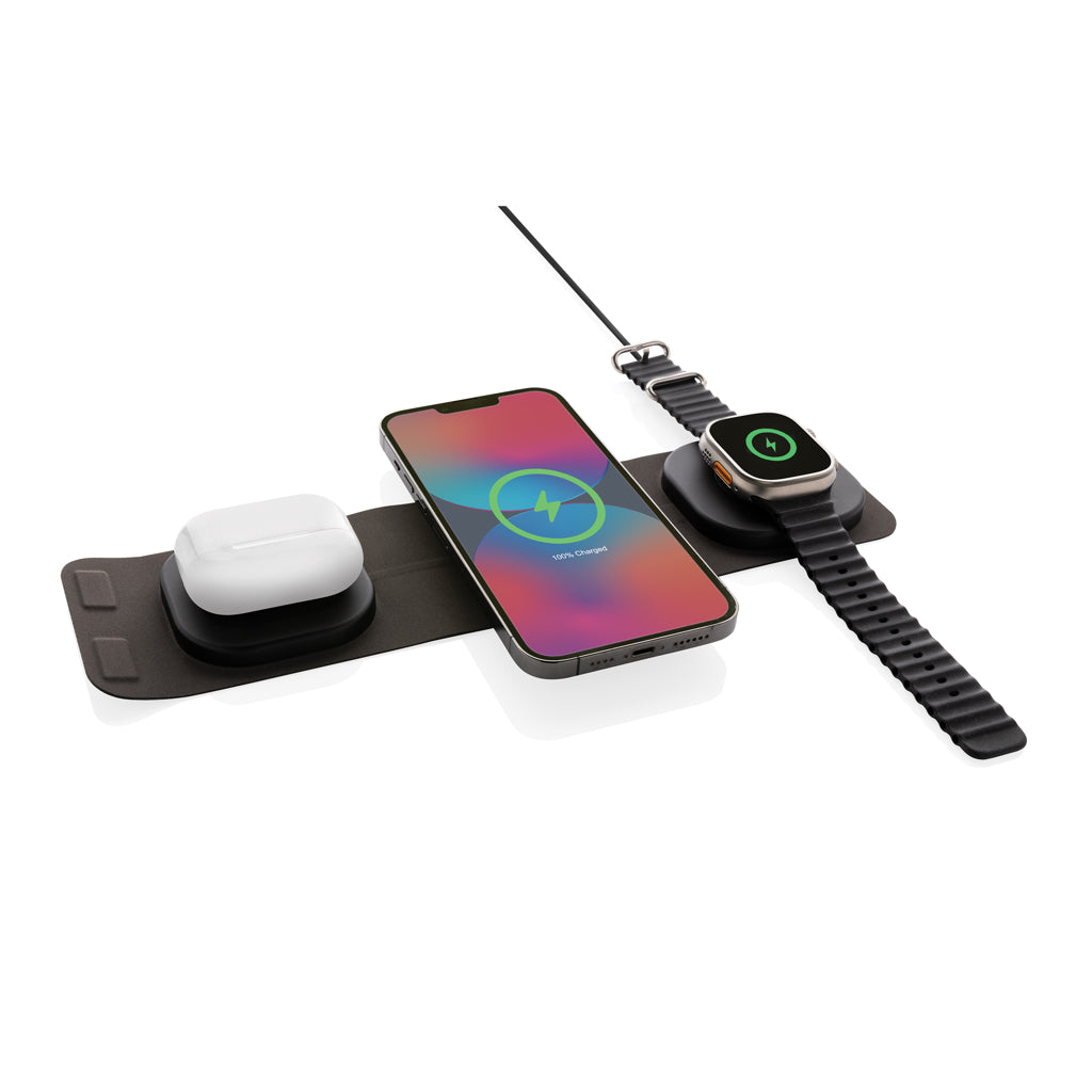 Swiss Peak RCS rplastic 3-in-1 wireless 15W travel charger - Grey