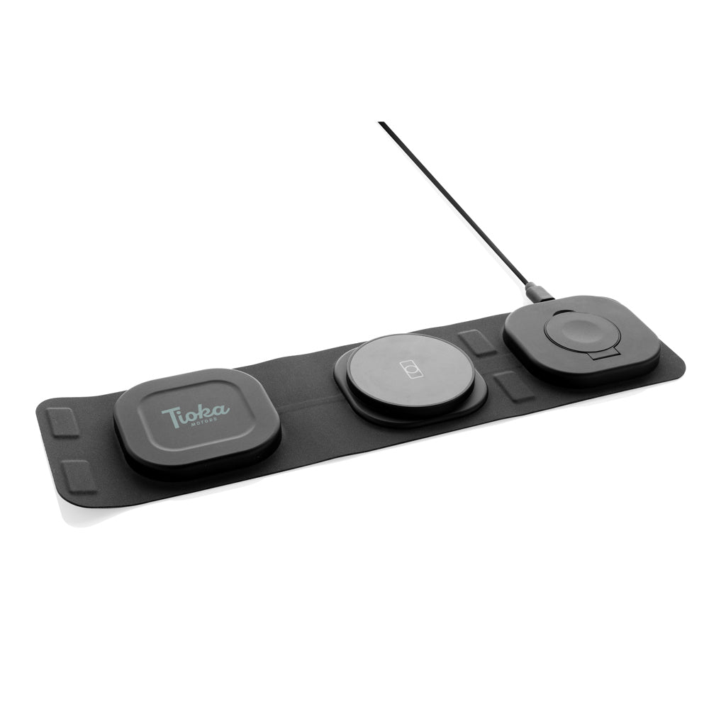 Swiss Peak RCS rplastic 3-in-1 wireless 15W travel charger - Grey