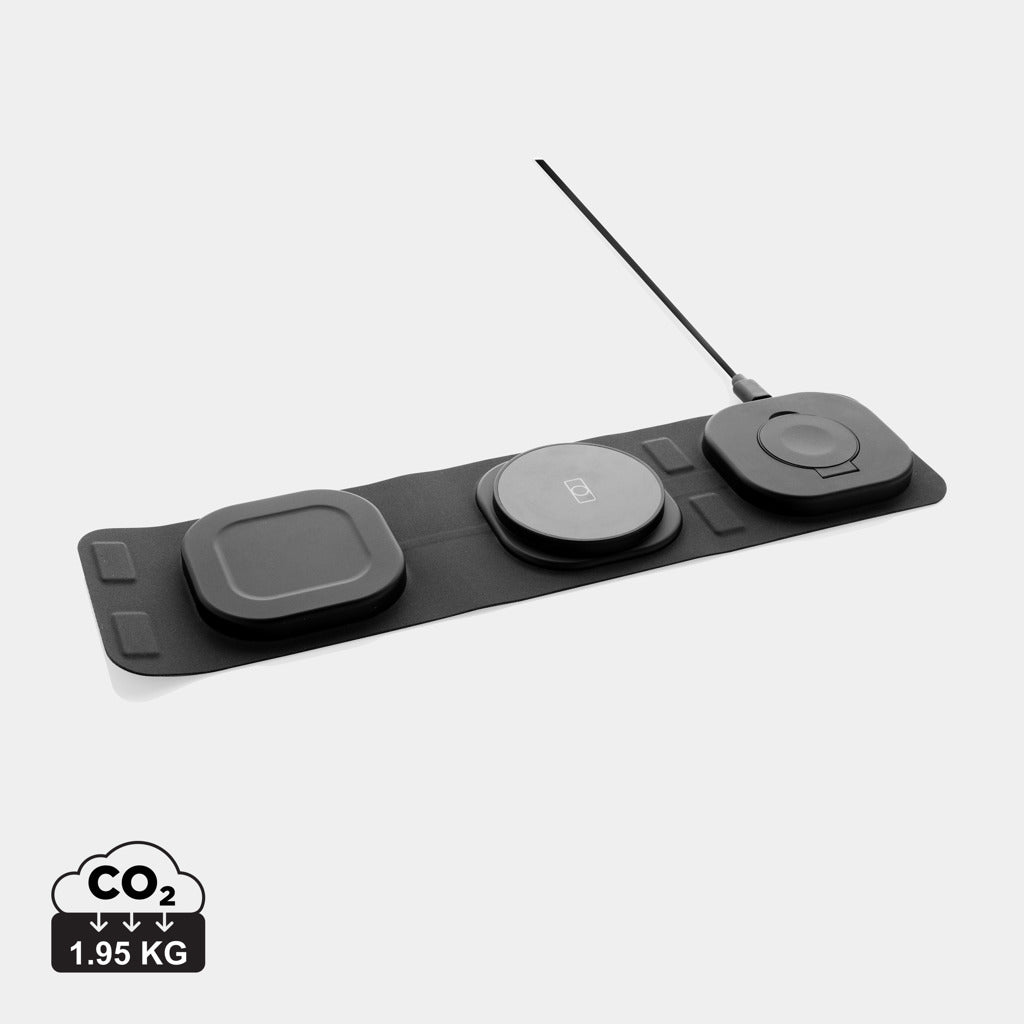 Swiss Peak RCS rplastic 3-in-1 wireless 15W travel charger - Grey