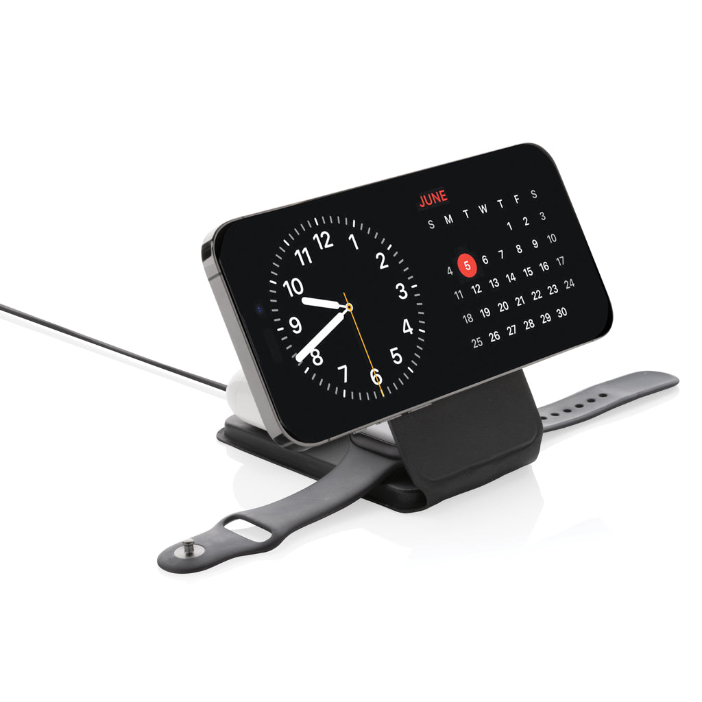 Swiss Peak RCS rPU 15W  3-in-1 magnetic wireless charger - Black