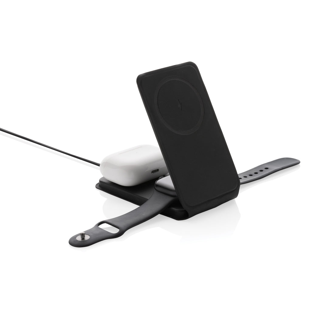 Swiss Peak RCS rPU 15W  3-in-1 magnetic wireless charger - Black