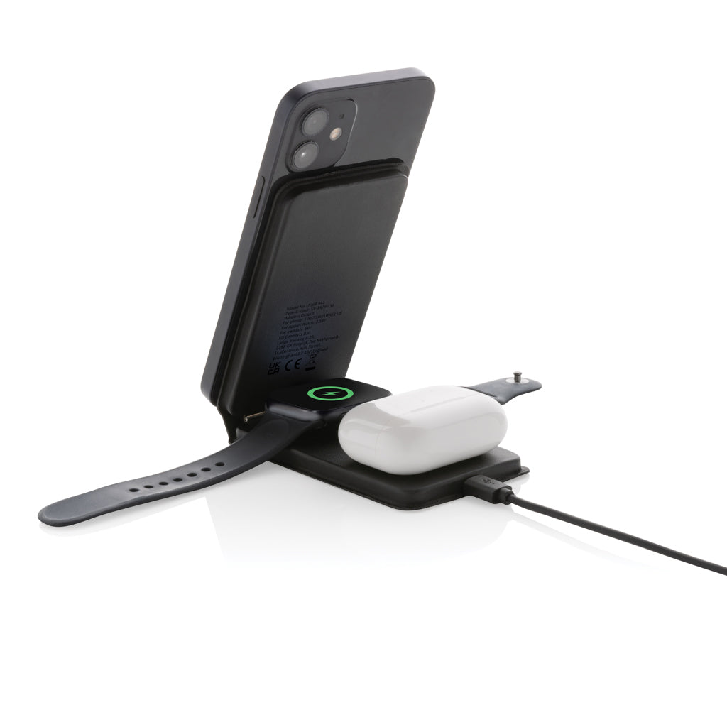 Swiss Peak RCS rPU 15W  3-in-1 magnetic wireless charger - Black