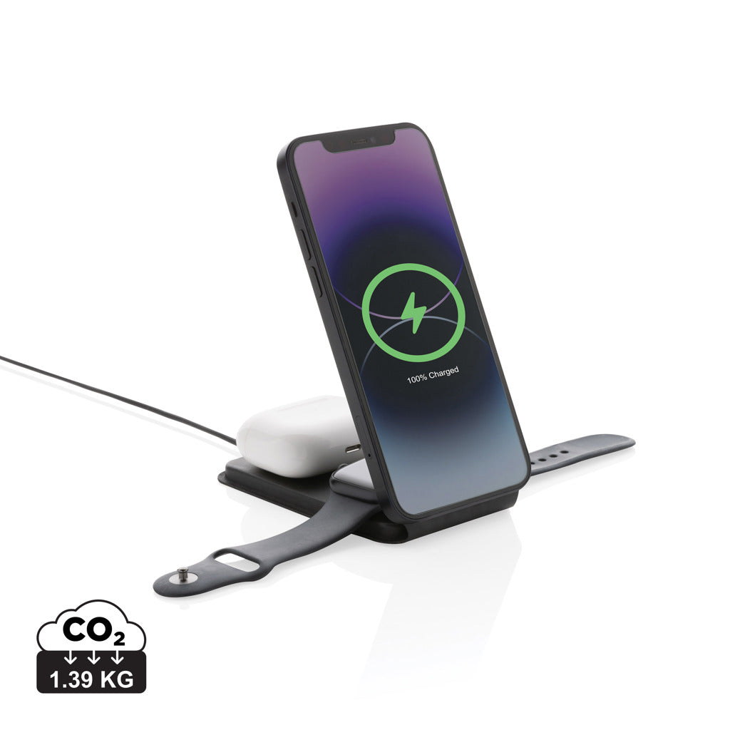 Swiss Peak RCS rPU 15W  3-in-1 magnetic wireless charger - Black