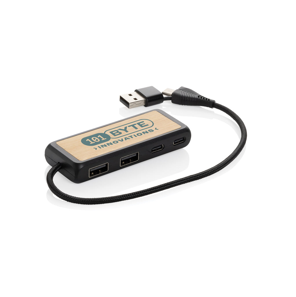 Link RCS recycled plastic and bamboo dual Input USB hub - Black
