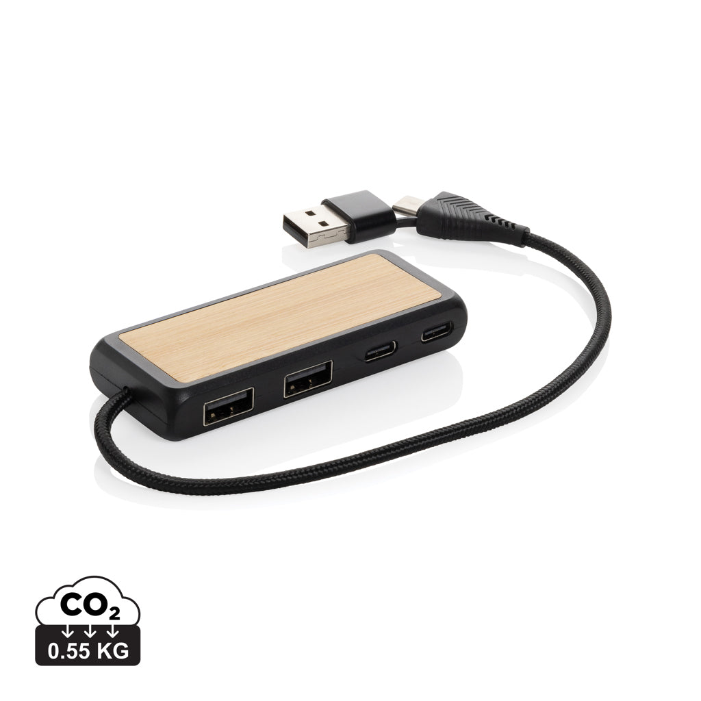 Link RCS recycled plastic and bamboo dual Input USB hub - Black