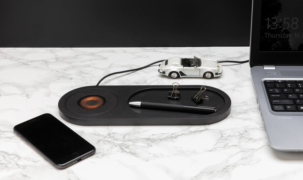 Encore 10W wireless charging valet tray - Black