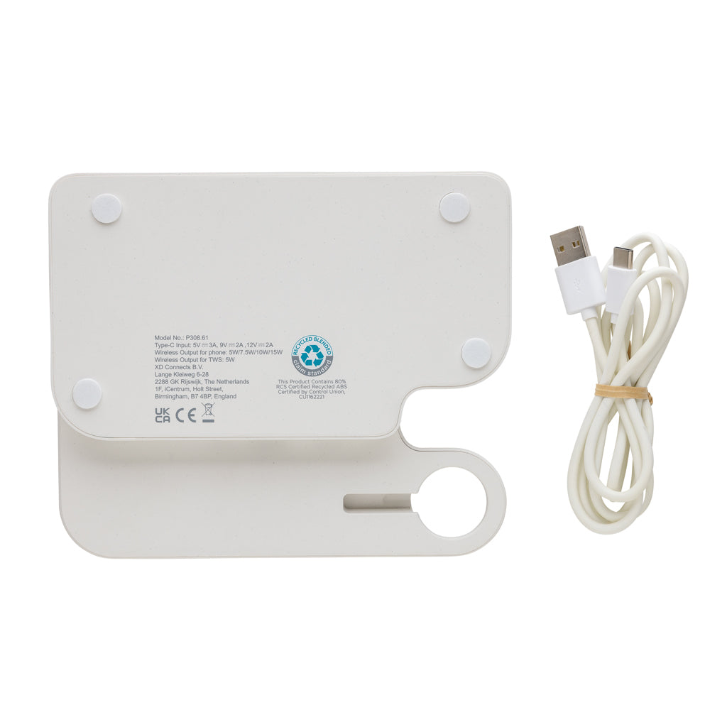 Joltz RCS recycled plastic dual 15W charger with iWatch slot - White