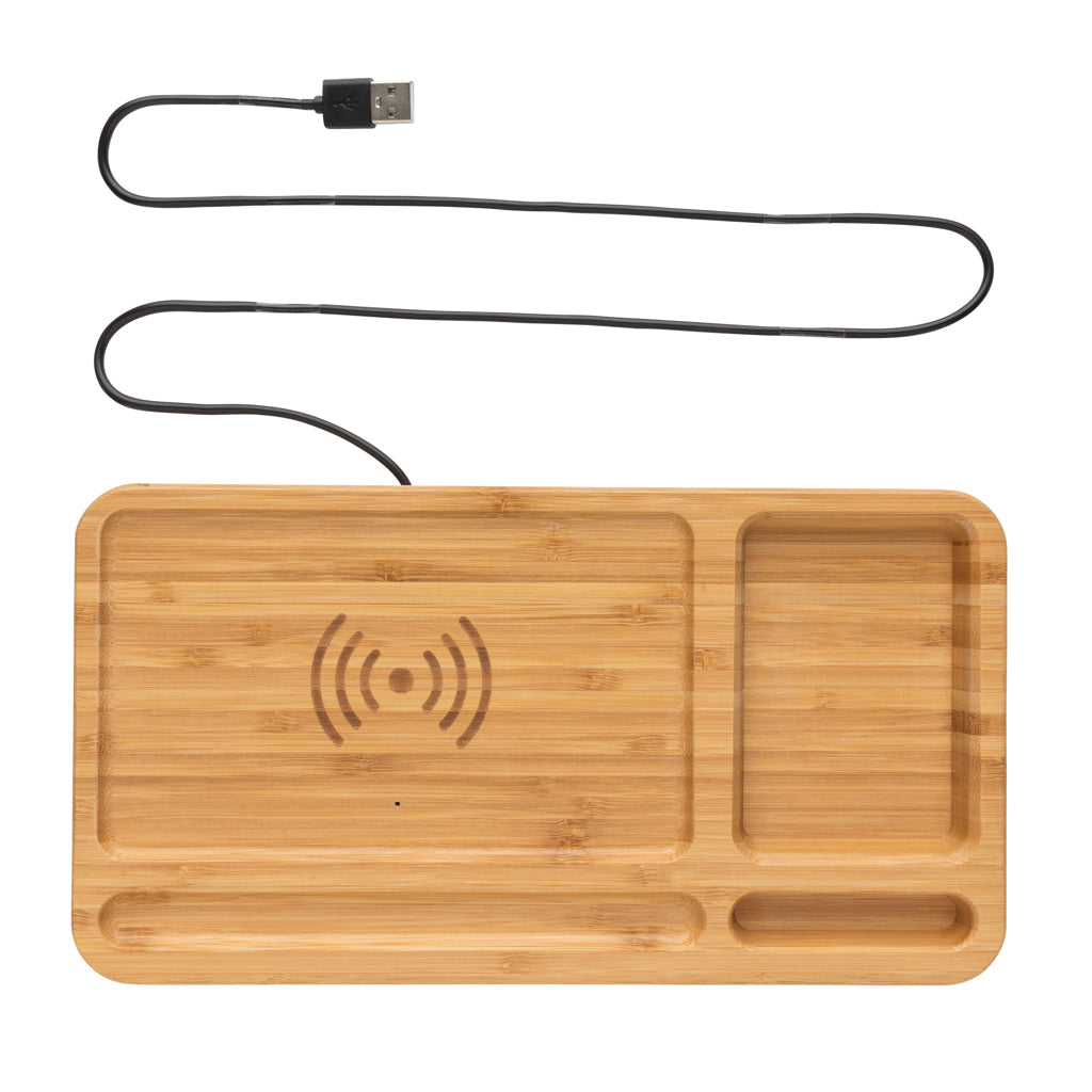 Bamboo desk organiser 5W wireless charger - Brown