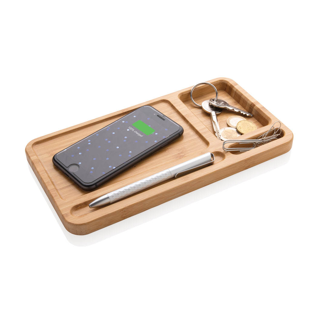 Bamboo desk organiser 5W wireless charger - Brown