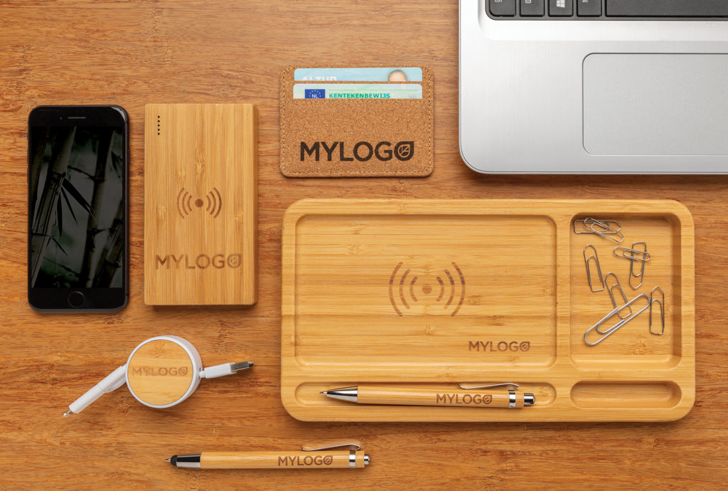 Bamboo desk organiser 5W wireless charger - Brown