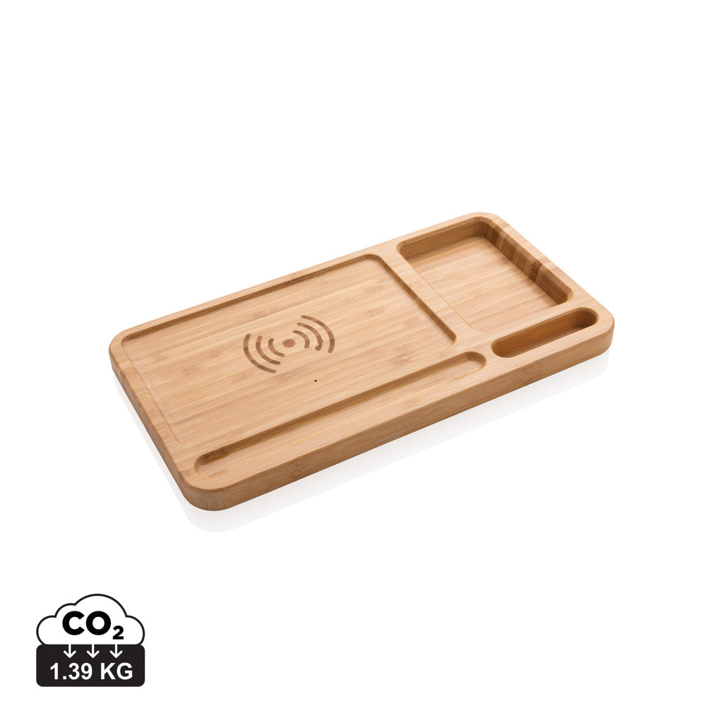 Bamboo desk organiser 5W wireless charger - Brown