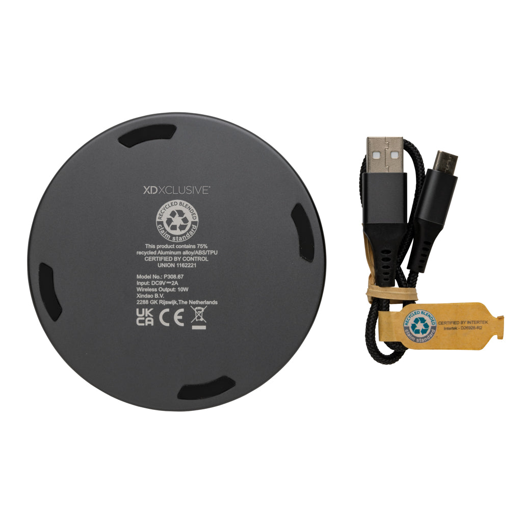 Terra RCS recycled aluminium 10W wireless charger - Grey
