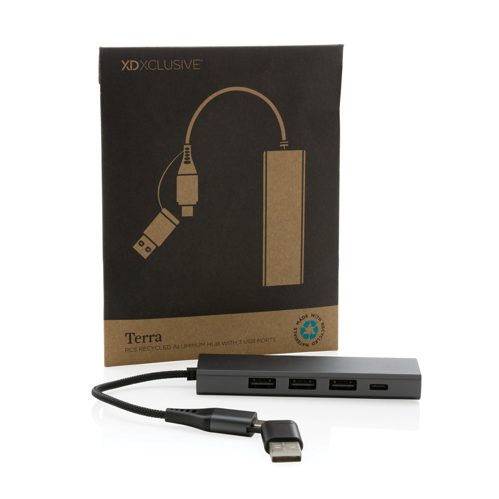 Terra RCS recycled aluminium hub with 3 USB ports - Grey